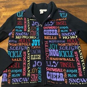 Coldwater Creek Christmas Sweater Cardigan Full Zip Navy Blue Sparkle Large